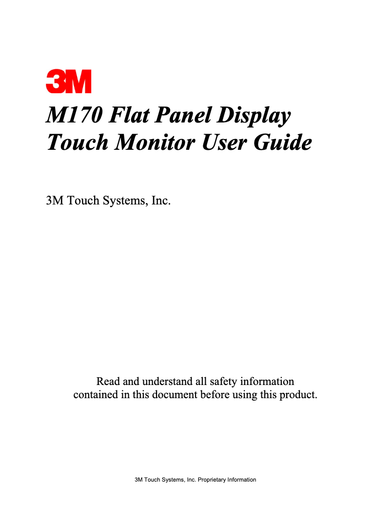 Page 1 of the manual User Manual 3M MicroTouch M170