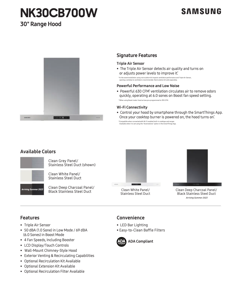 Page 1 of the manual Technical Sheet Samsung NK30CB700WCG