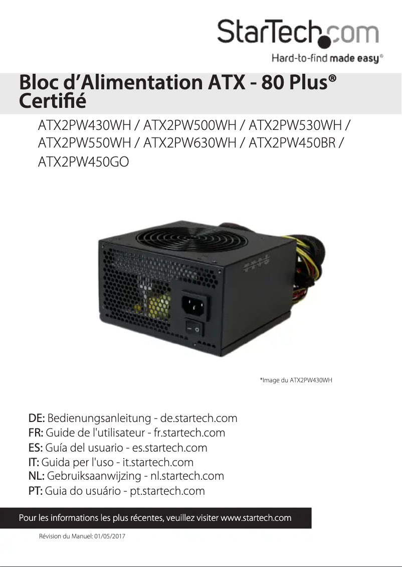 Page 1 de la notice Manuel utilisateur StarTech.com ATX2PW530WH