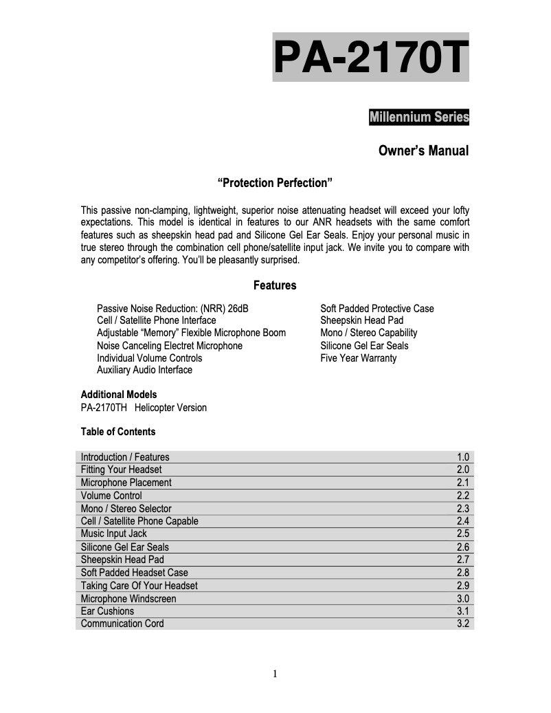 First page image of the manual for PA-2170T