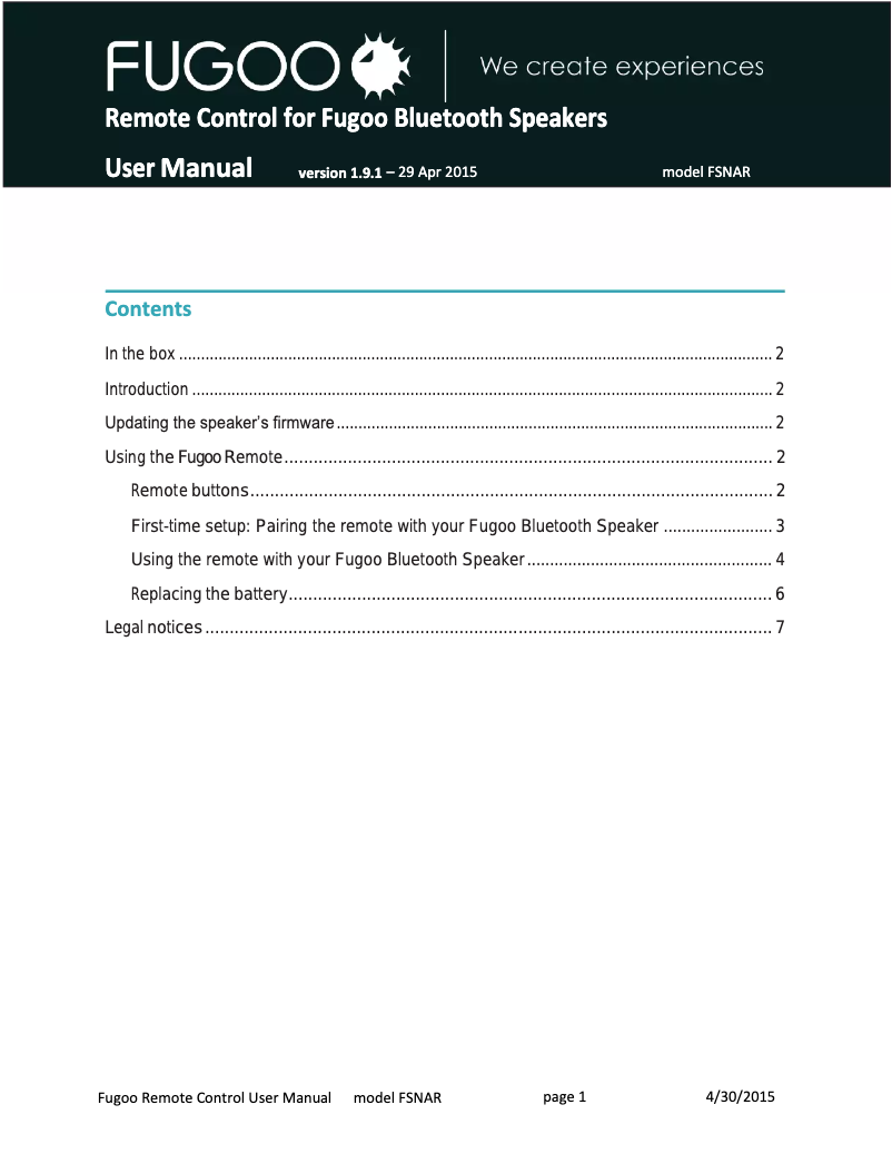 First page image of the manual for F6RMT01