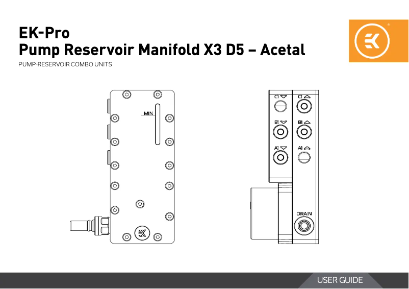 First page image of the manual for EK-Pro Pump Reservoir Manifold X3 D5