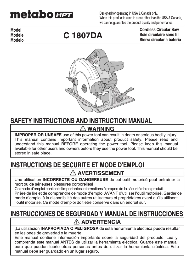 First page image of the manual for C1807DA