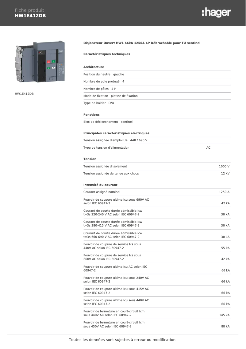 First page image of the manual for HW1E412DB