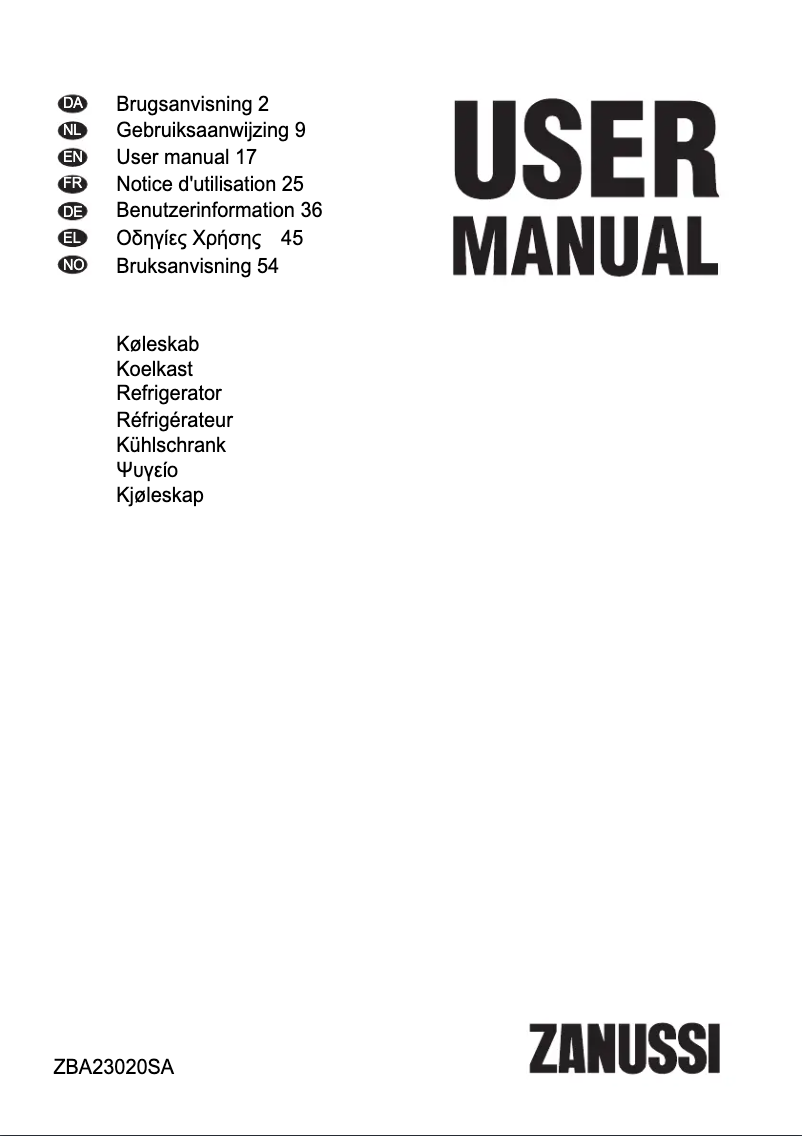 Page 1 of the manual User Manual Zanussi ZBA23020SA