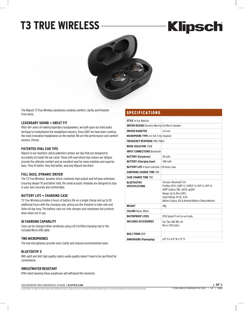First page image of the manual for T3 True Wireless