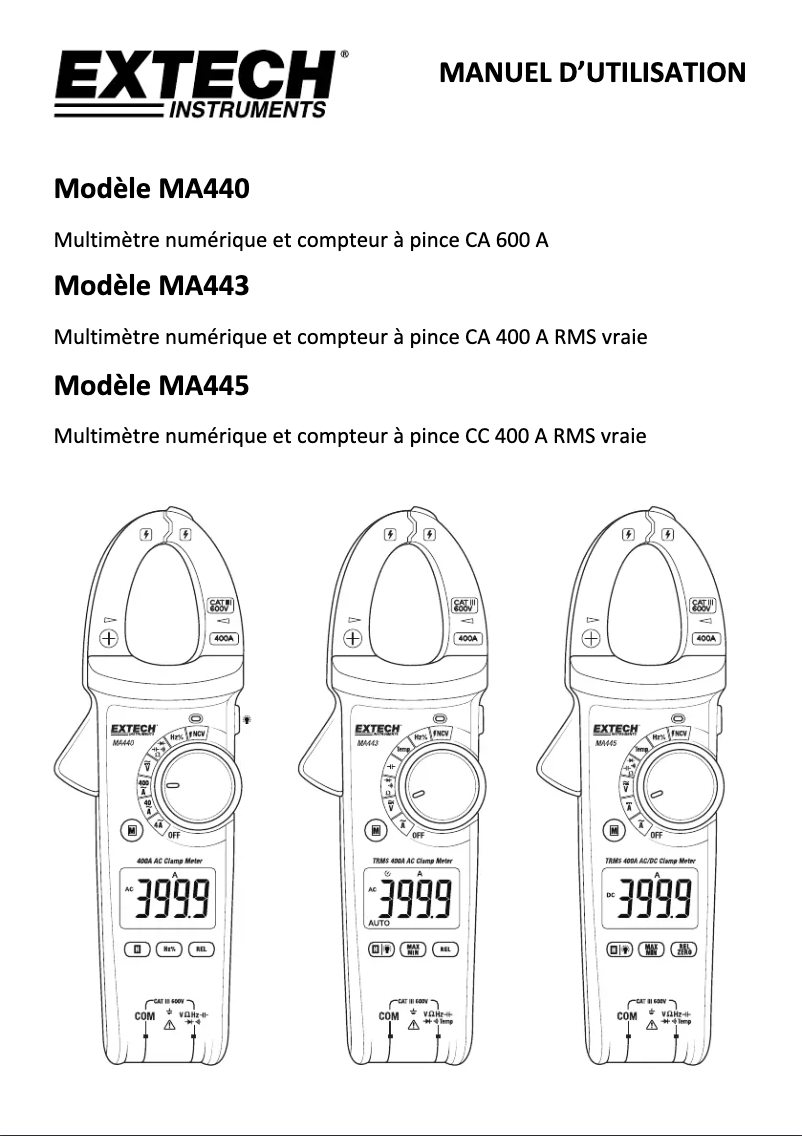 Page 1 of the manual User Manual Extech MA443