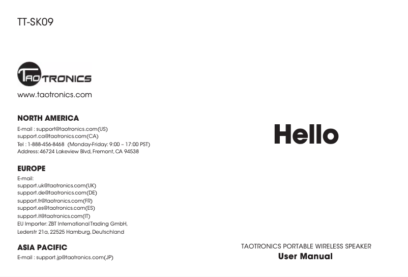 First page image of the manual for TT-SK09