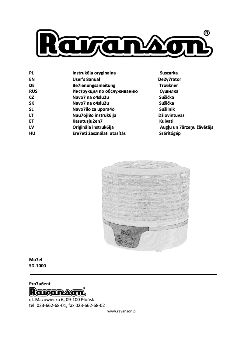 Page 1 of the manual User Manual Ravanson SD-1000