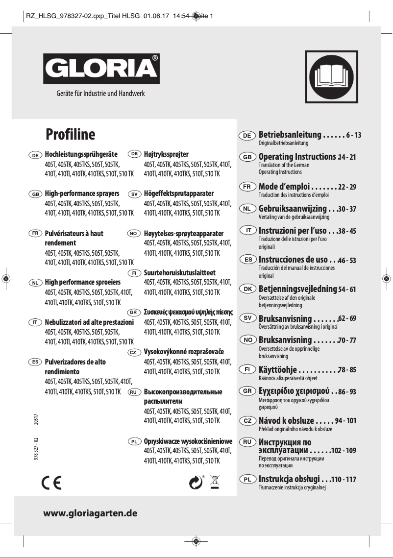 Page 1 of the manual User Manual GLORIA Profiline 410TKS