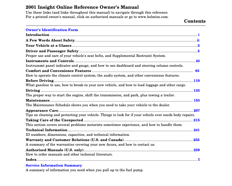First page image of the manual for Insight (2001)