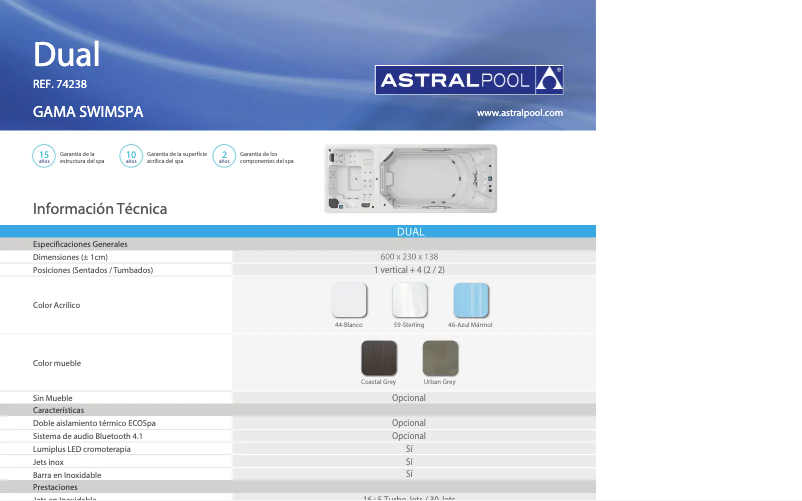 Page 1 of the manual Technical Sheet AstralPool Swimspa Dual