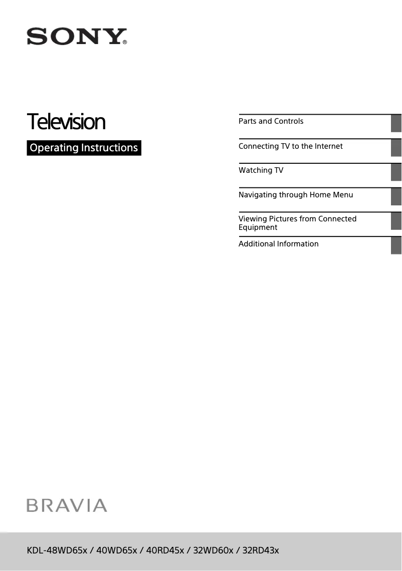 Page 1 of the manual User Manual Sony Bravia KDL-32WD605