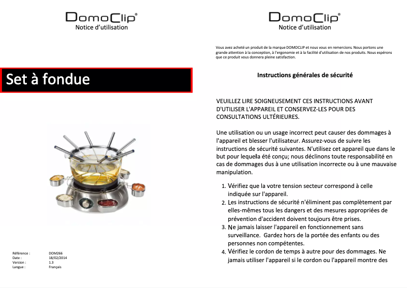 First page image of the manual for DOM266