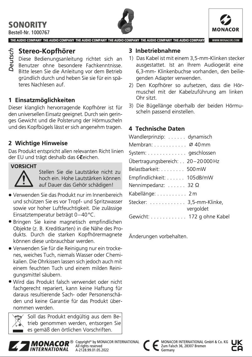 First page image of the manual for Sonority