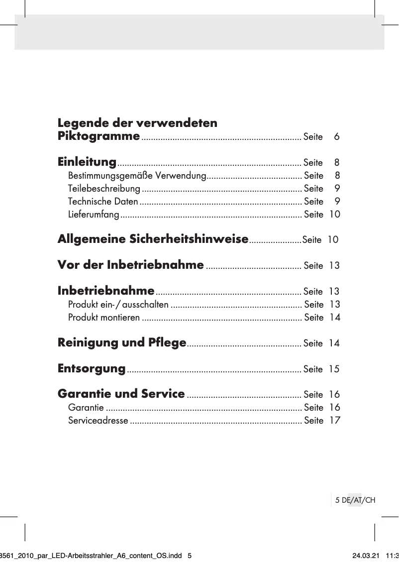 First page image of the manual for PAS 10 A2