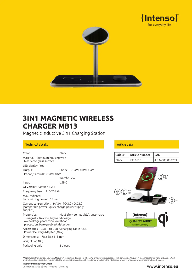 Page 1 of the manual Technical Sheet Intenso MB13