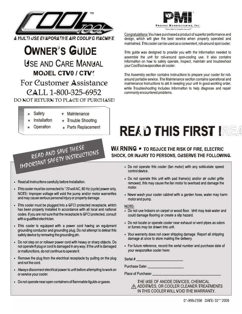 Page 1 of the manual User Manual Evapcool CoolTool CTV01