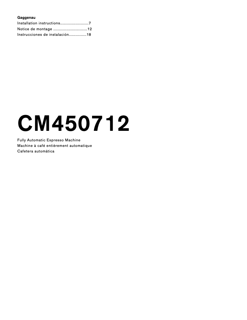 Page 1 of the manual Installation Guide Gaggenau CM450712