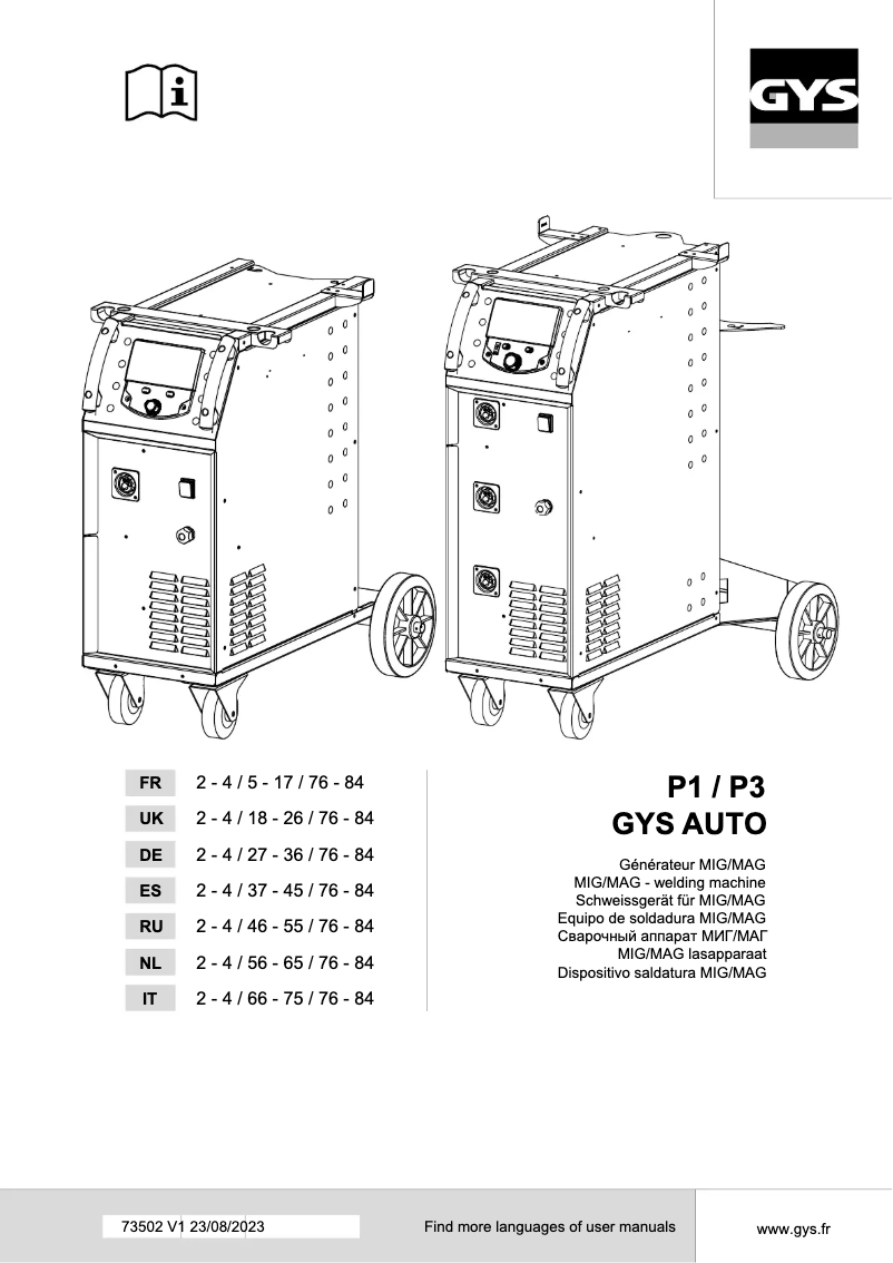 Page 1 of the manual User Manual GYS P3 Auto