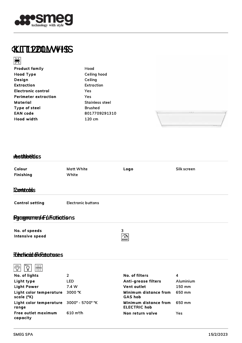 Page 1 of the manual Brochure Smeg KLT120LWHS