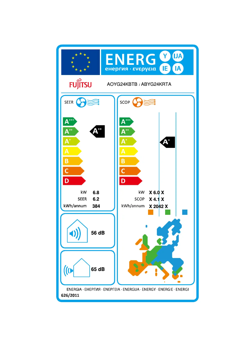 Page 1 de la notice Label énergétique Fujitsu ABYG24KRTA