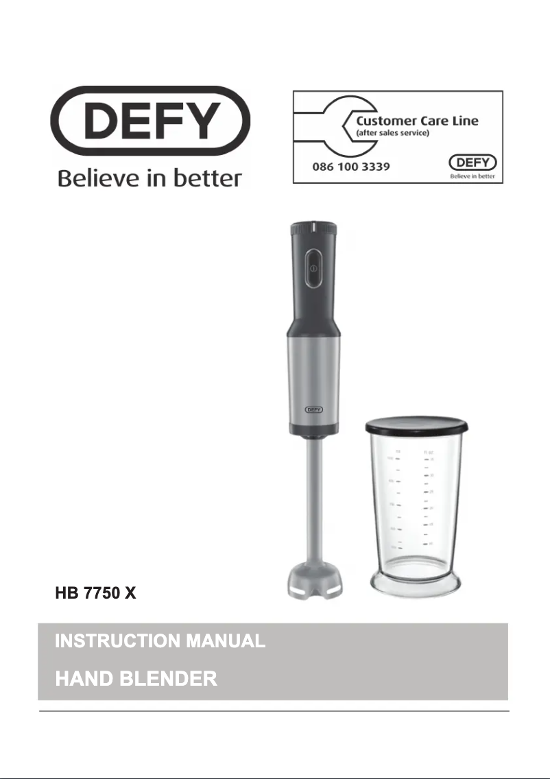 Page 1 of the manual User Manual Defy HBS7750X