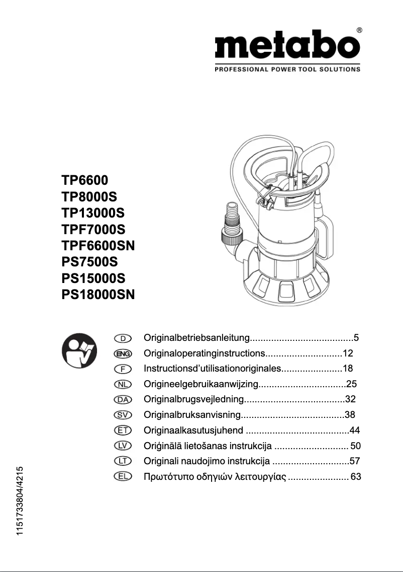Page 1 of the manual User Manual Metabo TP 13000 S