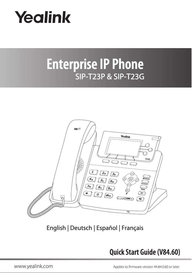 Page 1 of the manual Quick Start Guide Yealink SIP-T23P