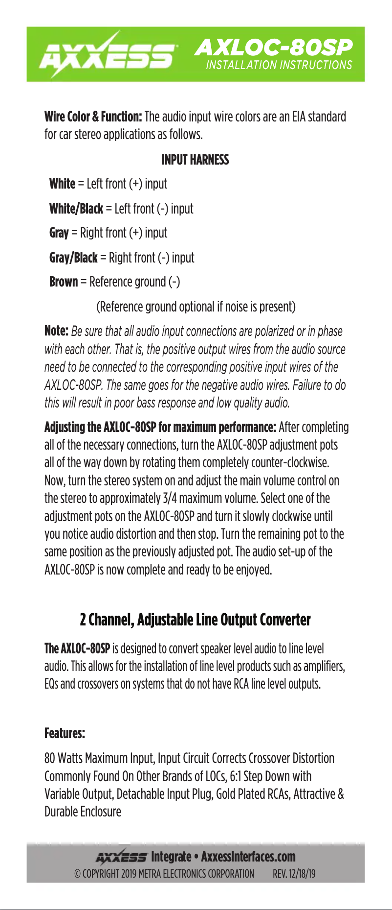 Page 1 of the manual User Manual AXESS AXLOC-80SP