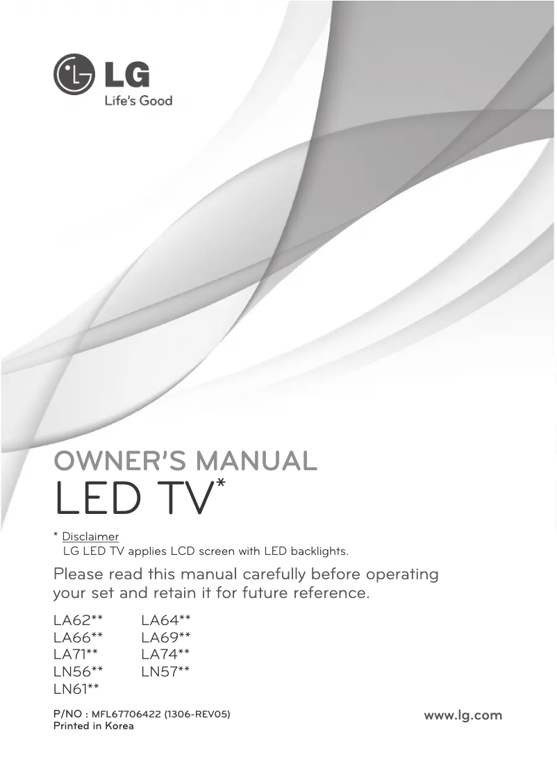 First page image of the manual for 32LN560B