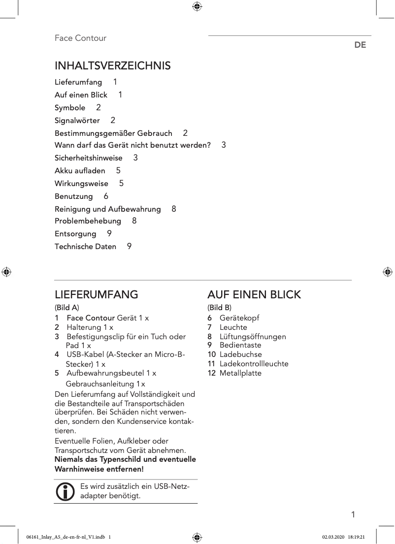 First page image of the manual for Face Contour 06161