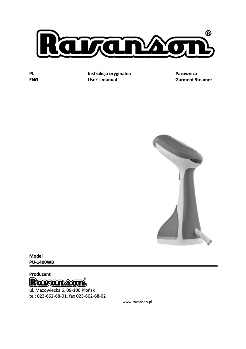 First page image of the manual for PU-1400WB
