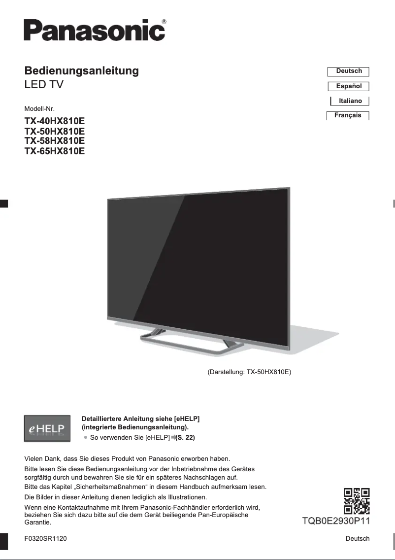 First page image of the manual for TX-40HX810E