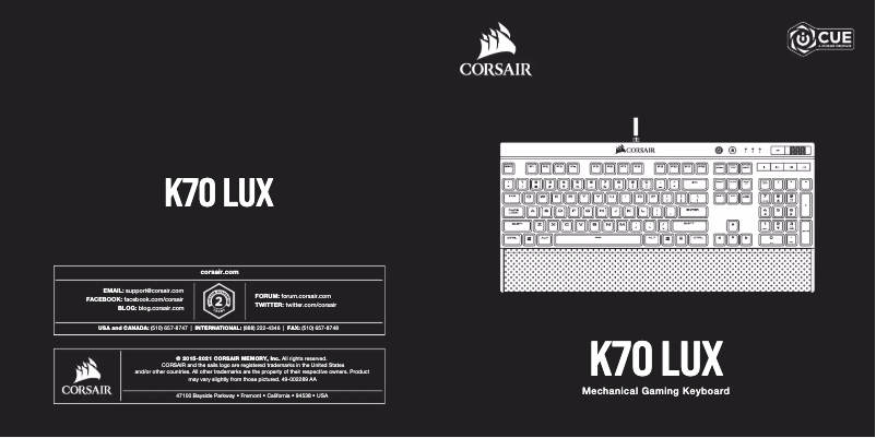 Page 1 of the manual Quick Start Guide Corsair K70 Lux
