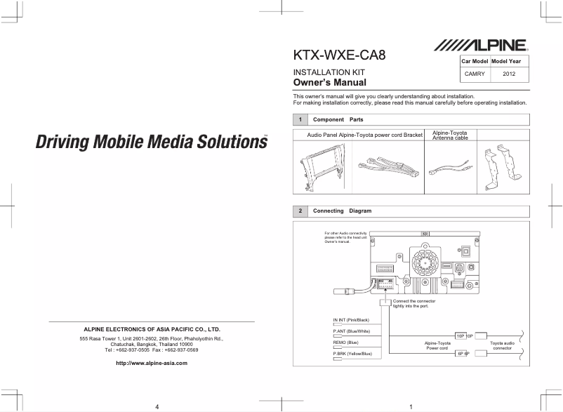 Page 1 of the manual User Manual Alpine KTX-WXE-CA8