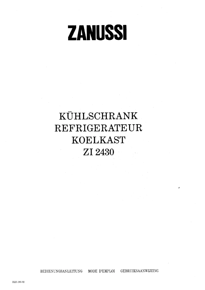 Page 1 of the manual User Manual Zanussi ZI 2430