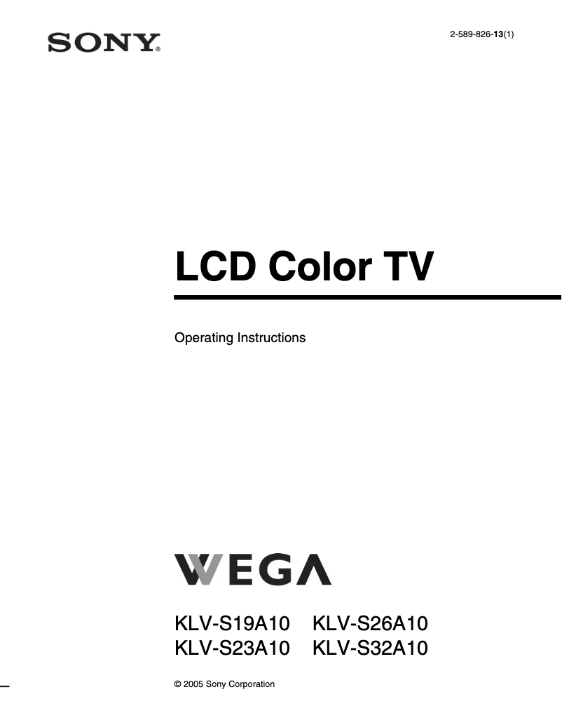 First page image of the manual for Wega KLV-S32A10