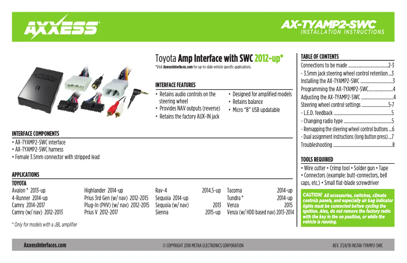 First page image of the manual for AX-TYAMP2-SWC