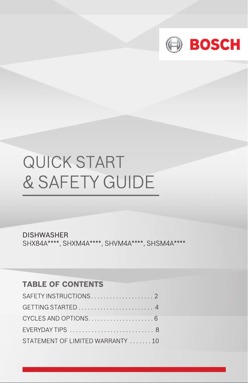 Page 1 of the manual Quick Start Guide Bosch SHVM4AYB3N