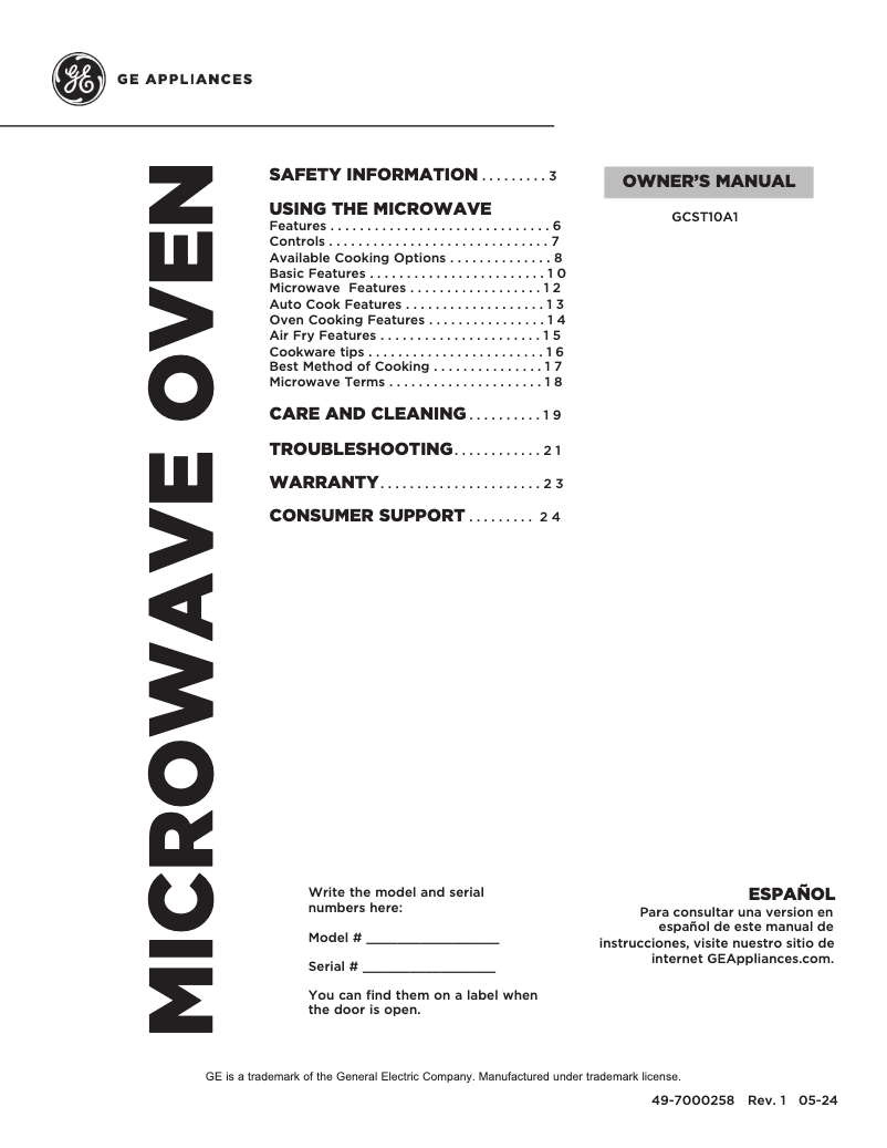 Page 1 of the manual Use and Maintenance Manual GE GCST10A1