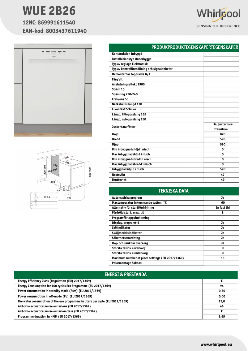 First page image of the manual for WUE 2B26