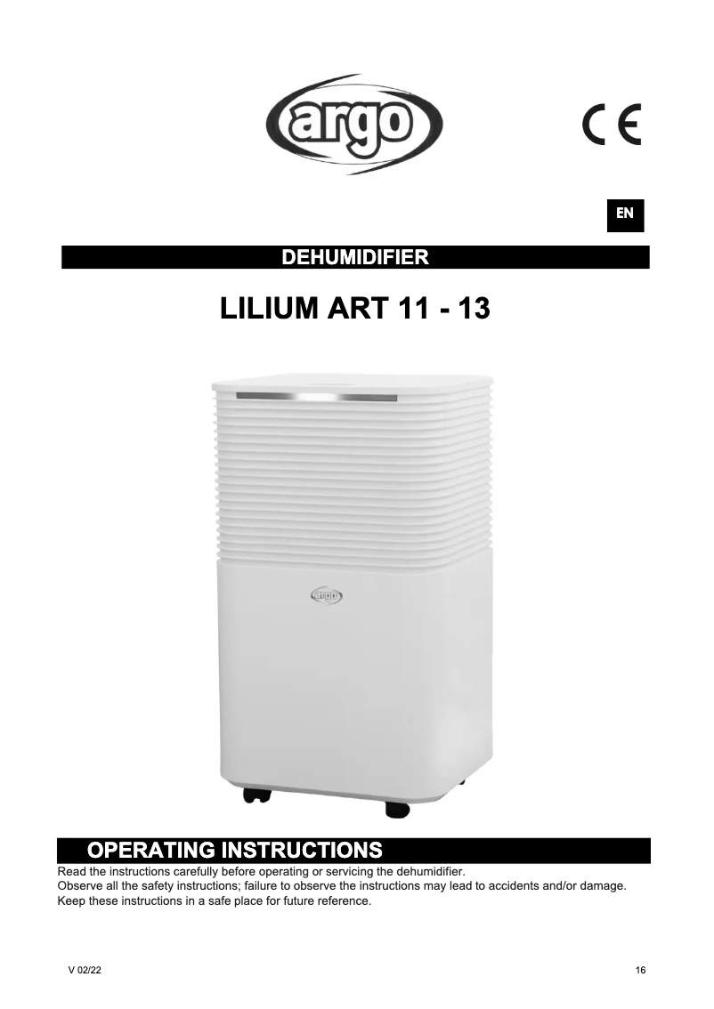 Page 1 of the manual User Manual Argoclima LILIUM ART 13