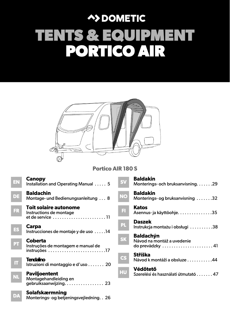 Page 1 of the manual User Manual Dometic Portico AIR 180 S