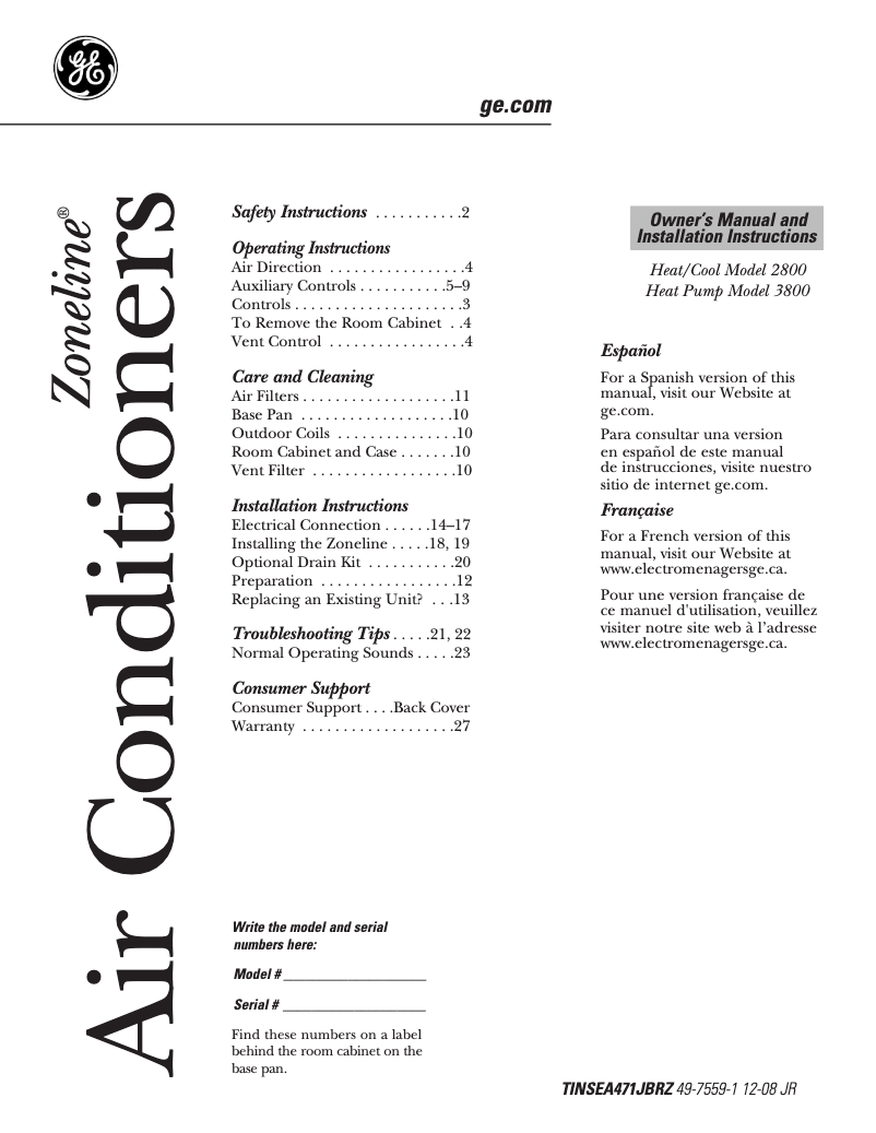 First page image of the manual for AZ38H12DAC