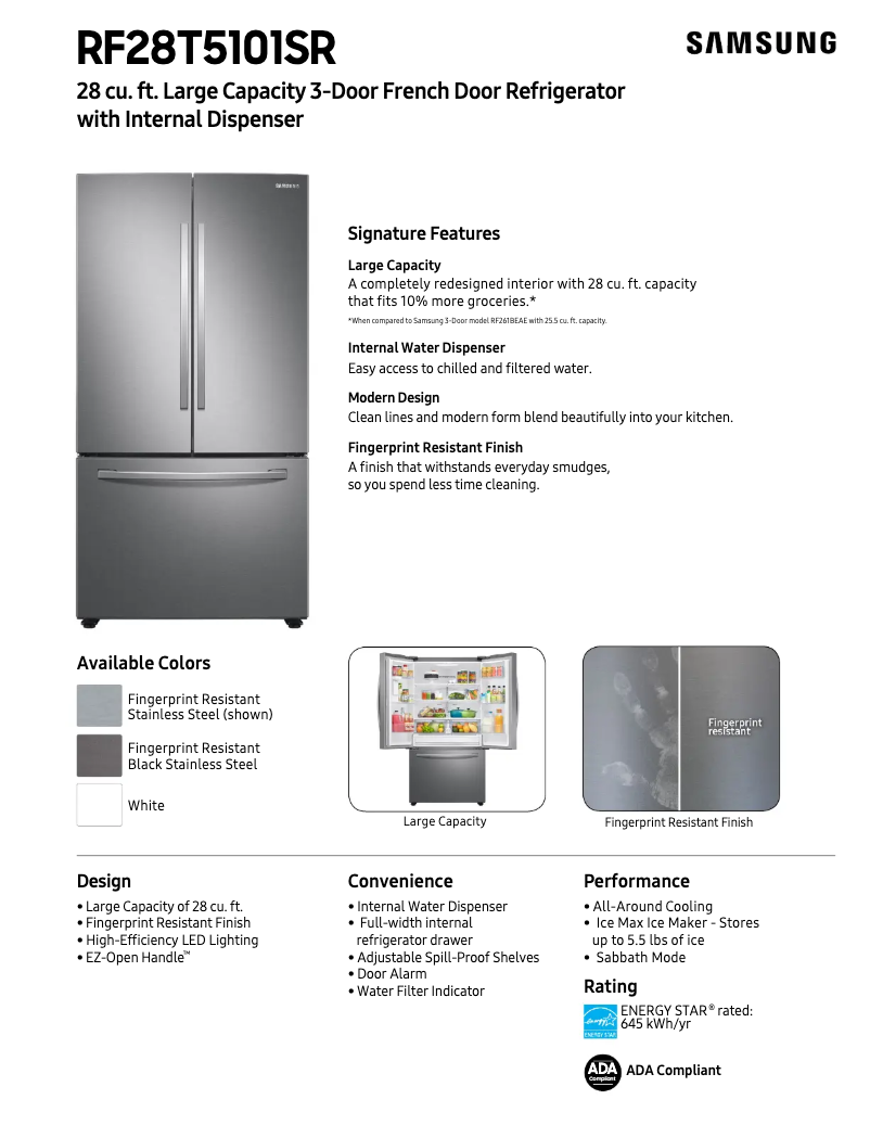 Page 1 of the manual Technical Sheet Samsung RF28T5101SR