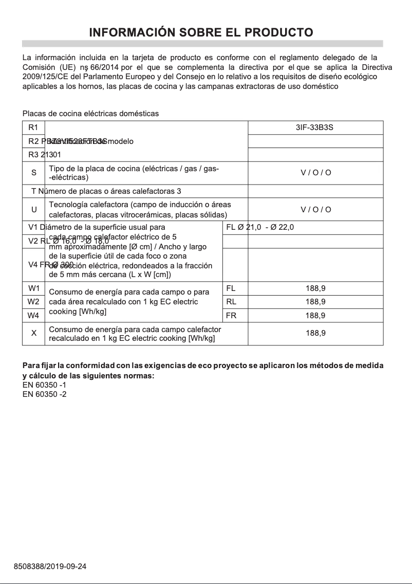 Page 1 of the manual Technical Sheet Fagor 3IF-33B3S