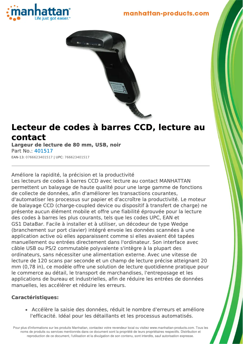 Page 1 of the manual Technical Sheet Manhattan 401517