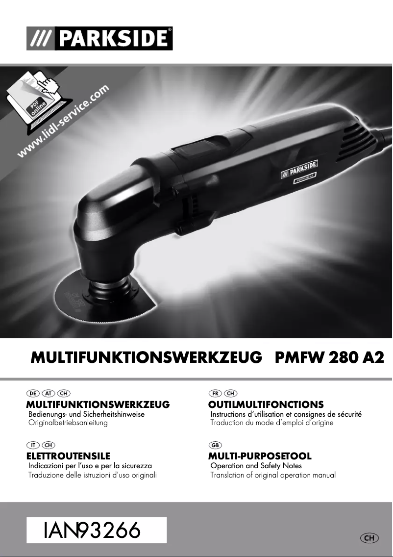 First page image of the manual for PMFW 280 A2