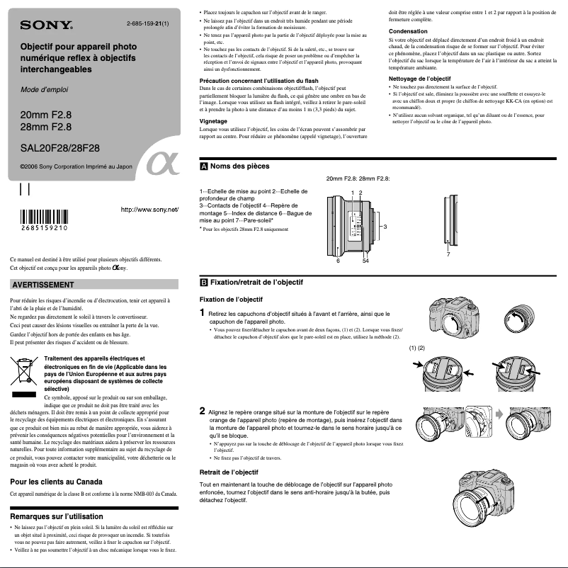 Page 1 of the manual User Manual Sony SAL28F28